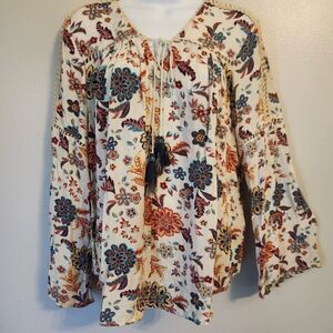 JOHN PAUL RICHARDS W XL Floral Bohemian Blouse TUNIC - Multicolor Crochet Detail